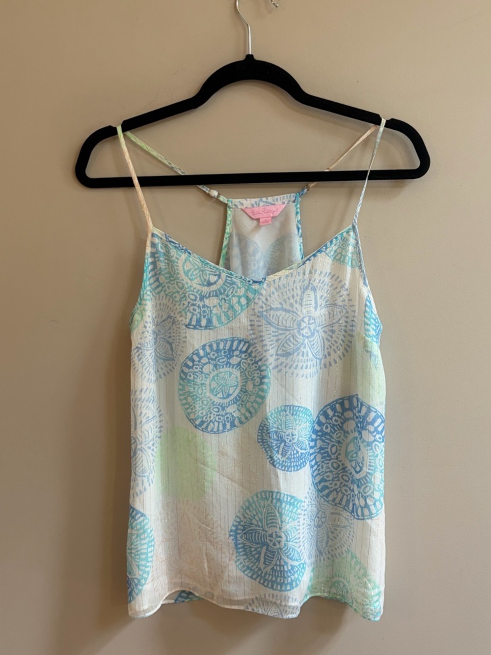Lilly Pulitzer Dusk Sand Dollar Silk Metallic Summer Coastal Tank Top Shirt